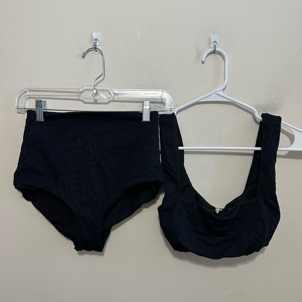 Fella Swim Black Bikini Set Women’s High Waisted bottom Small & Top Medium